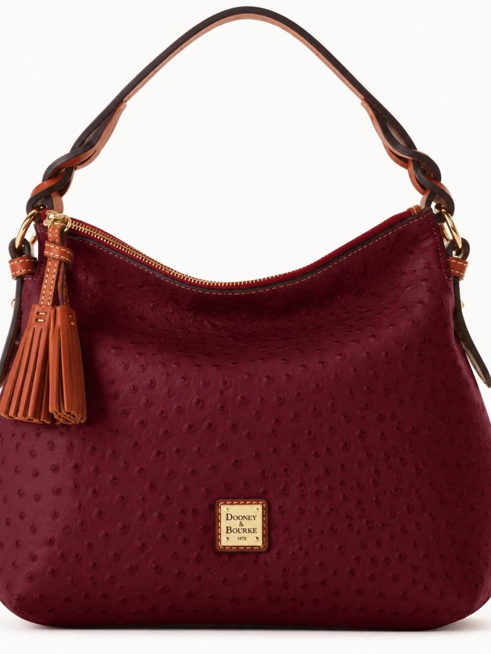 Dooney & Bourke Burgundy Shoulder Hobo with Tan Trim and Tassel